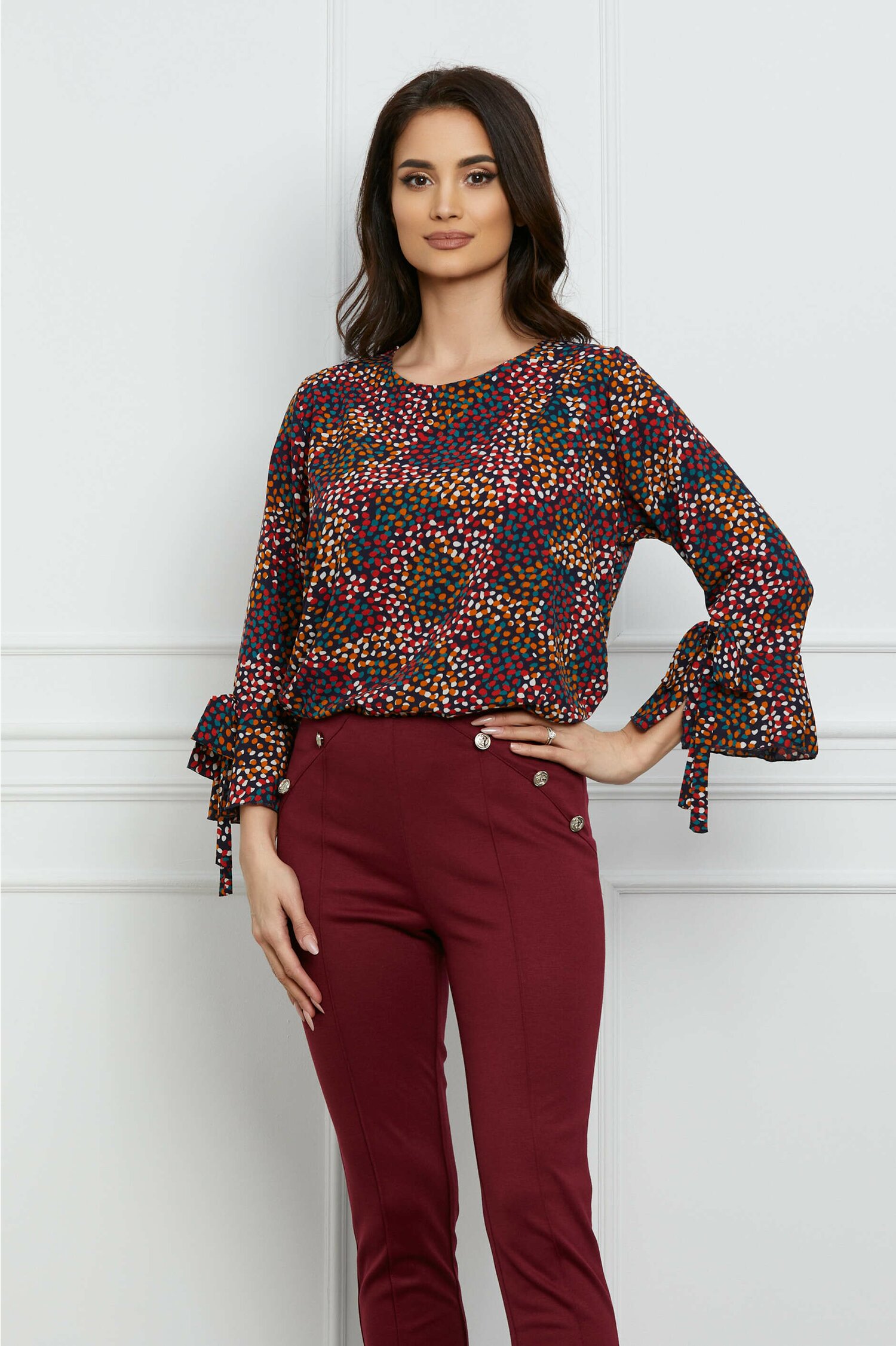 Bluza Ramona bleumarin cu buline multicolore
