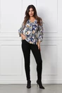 Bluza Sabrina kaki cu imprimeu floral bleumarin si galben