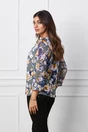 Bluza Sabrina kaki cu imprimeu floral bleumarin si galben