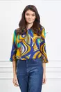 Bluza Sonia albastra cu imprimeu galben mustar
