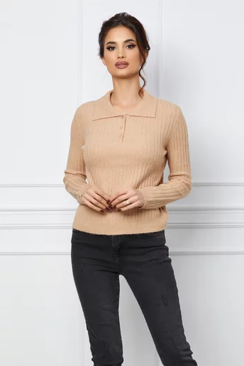 Bluza Veronica bej cu guler si nasturi la bust