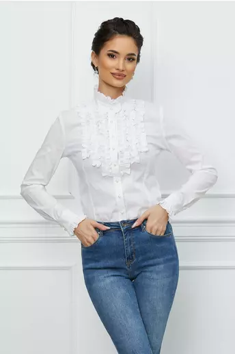 Body MBG tip camasa alb cu volanase incretite la bust