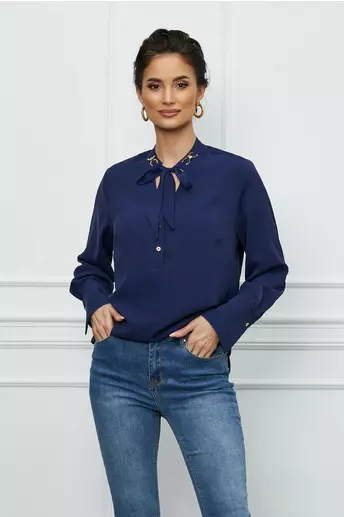 Camasa Daria bleumarin cu aplicatii metalice la guler