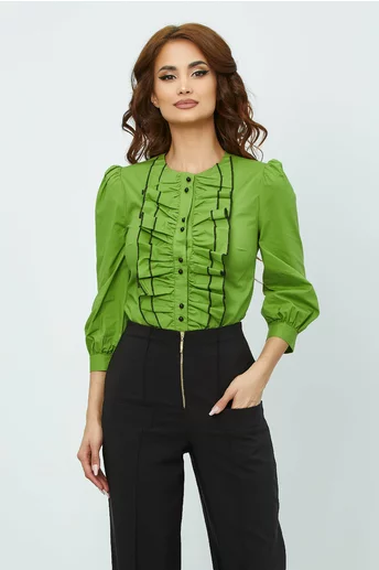Camasa Dy Fashion verde din poplin cu jabou