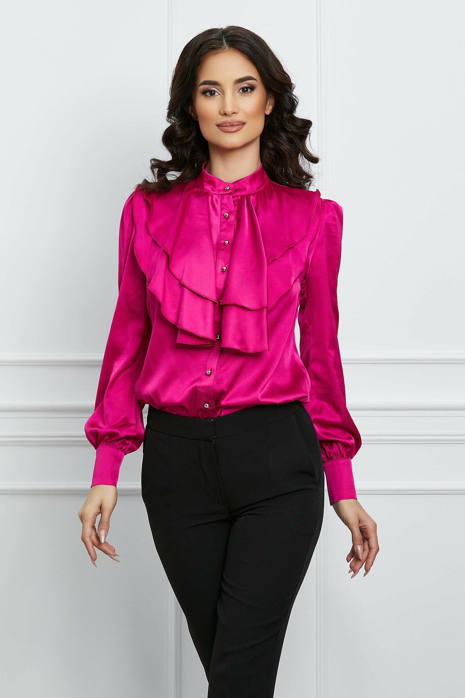 Camasa MBG fucsia cu volan maxi pe bust