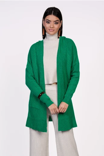 Cardigan Nadine verde din tricot cu buzunare