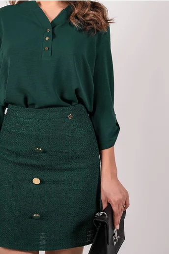 Fusta Dy Fashion verde scurta din tweed cu nasturi
