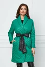 Geaca Dy Fashion verde cu cordon din piele in talie