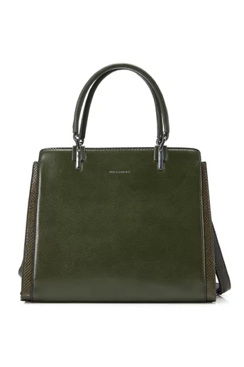 Geanta Vanessa verde cu doua manere si design snake