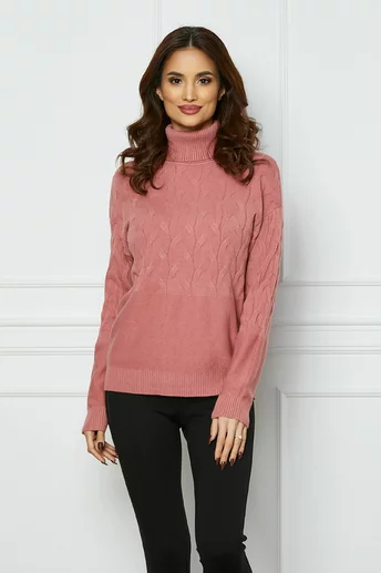 Maleta Sandra roz din tricot cu impletituri