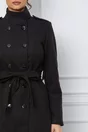 Palton Anca negru cu doua randuri de nasturi si cordon in talie