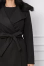 Palton Daria negru cu blanita si cordon in talie