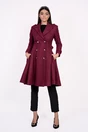 Palton Dy Fashion bordo cu nasturi si cordon in talie