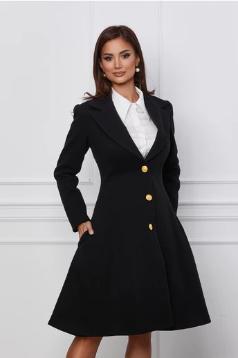 Palton Dy Fashion negru cu buzunare