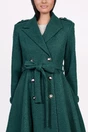 Palton Dy Fashion verde cu nasturi si cordon in talie