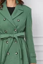 Palton Dy Fashion verde fistic accesorizat cu nasturi si cordon in talie
