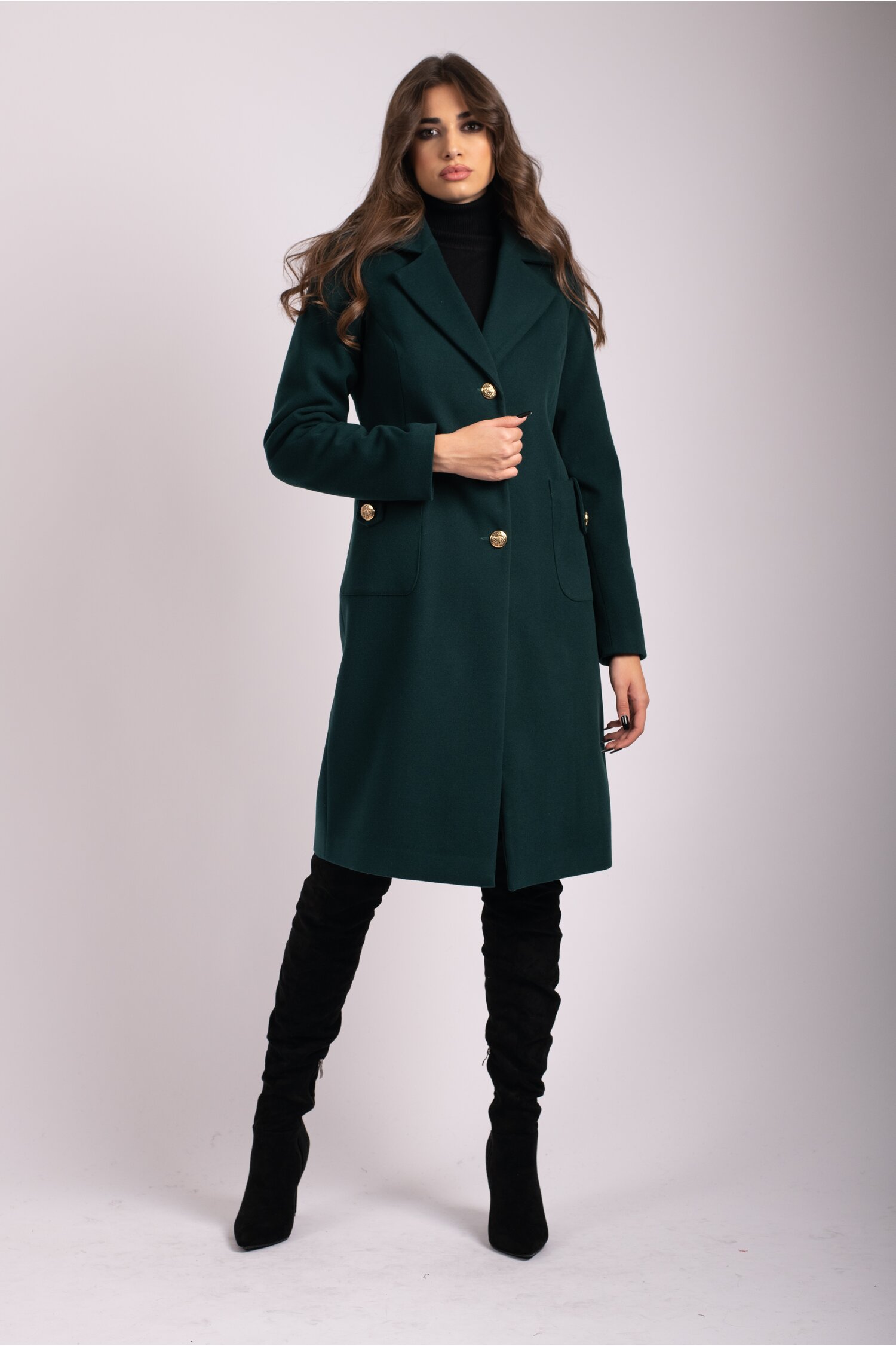 Palton LaDonna verde cu buzunare maxi