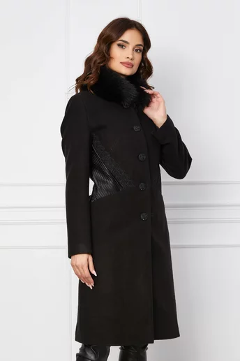 Palton Vera negru cu blanita detasabila la guler