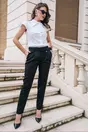 Pantaloni Dy Fashion negri cu pliuri si curea in talie