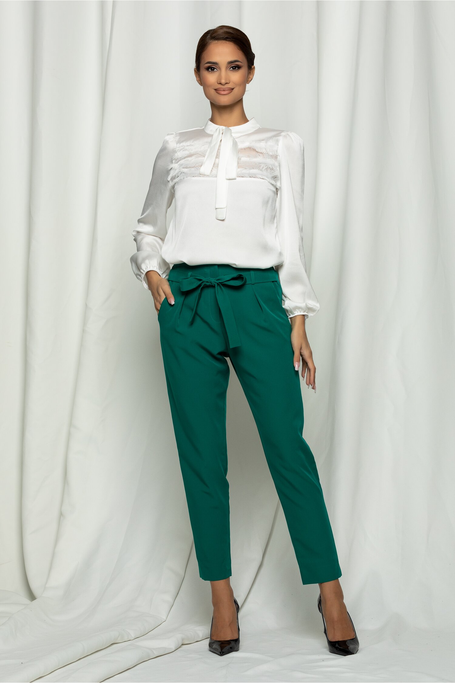 Pantaloni Dy Fashion verde cu talie elastica si cordon dyfashion.ro imagine 2022 13clothing.ro