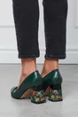 Pantofi Cailey verzi cu imprimeu pe toc si aplicatie pe varf