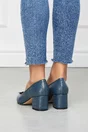 Pantofi stiletto Laura albastru petrol din piele naturala cu aplicatie pe varf
