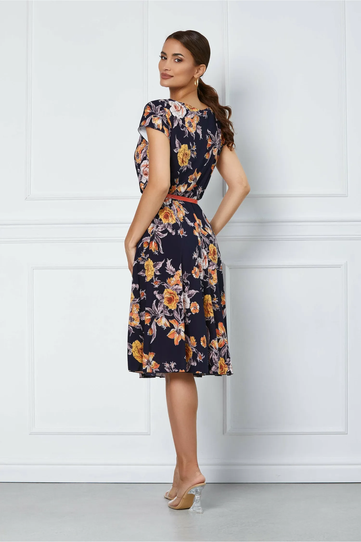 Rochie Flori bleumarin cu flori orange 2
