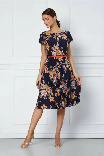 Rochie Flori bleumarin cu flori orange