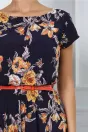 Rochie Flori bleumarin cu flori orange, 3, dyfashion.ro