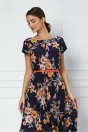 Rochie Flori bleumarin cu flori orange, 4, dyfashion.ro