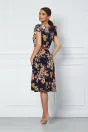 Rochie Flori bleumarin cu flori orange, 2, dyfashion.ro