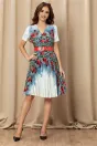Rochie Iustina ivoire cu albastru si imprimeu floral rosu, 4, dyfashion.ro