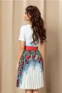 Rochie Iustina ivoire cu albastru si imprimeu floral rosu, 2, dyfashion.ro