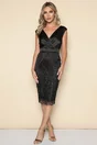 Rochie eleganta din satin neagra cu broderie la baza