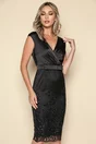 Rochie eleganta din satin neagra cu broderie la baza