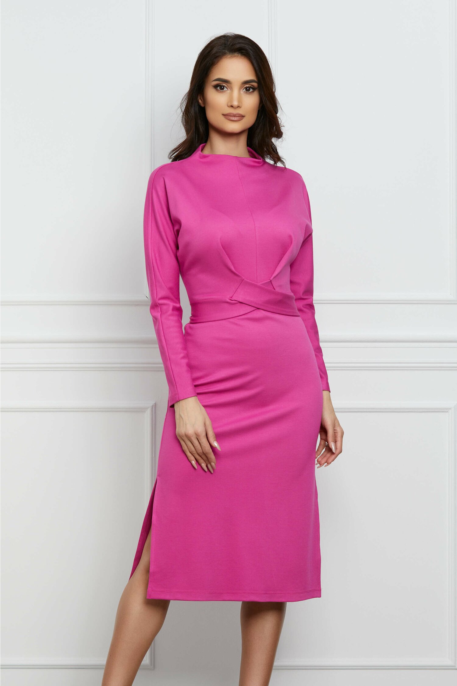 Rochie Adila magenta cu cordon in talie