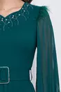 Rochie Adina verde plisata cu fugi la umeri si curea in talie