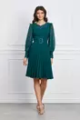 Rochie Adina verde plisata cu fugi la umeri si curea in talie