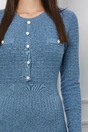 Rochie Alesia albastra din tricot cu nasturi perlati la bust