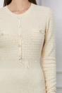 Rochie Alesia ivory din tricot cu nasturi perlati la bust