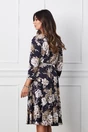 Rochie Alexa bleumarin cu imprimeu floral bej si curea in talie