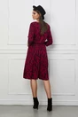 Rochie Alexa magenta cu imprimeu negru si curea in talie
