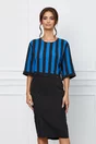 Rochie Alexandra neagra cu dungi albastre si strasuri