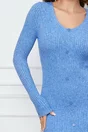 Rochie Alexia bleu din tricot reiat cu nasturi si crepeu