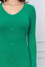 Rochie Alexia verde din tricot reiat cu nasturi si crepeu