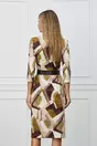 Rochie Alina bej cu imprimeu olive si curea in talie