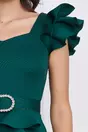 Rochie Alina verde din neopren cu volan pe fusta si curea in talie