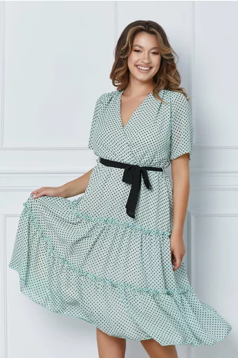 Rochie Alisa verde mint cu buline si volane pe fusta