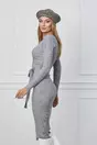 Rochie Alma gri din tricot cu decolteu petrecut si cordon in talie