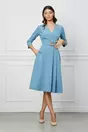 Rochie Amalia bleu cu pliuri pe fusta si curea in talie